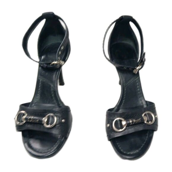 Vintage Dior Horsebit Logo Heeled Sandals Size 36 EU / US 6 - Picture 1 of 12
